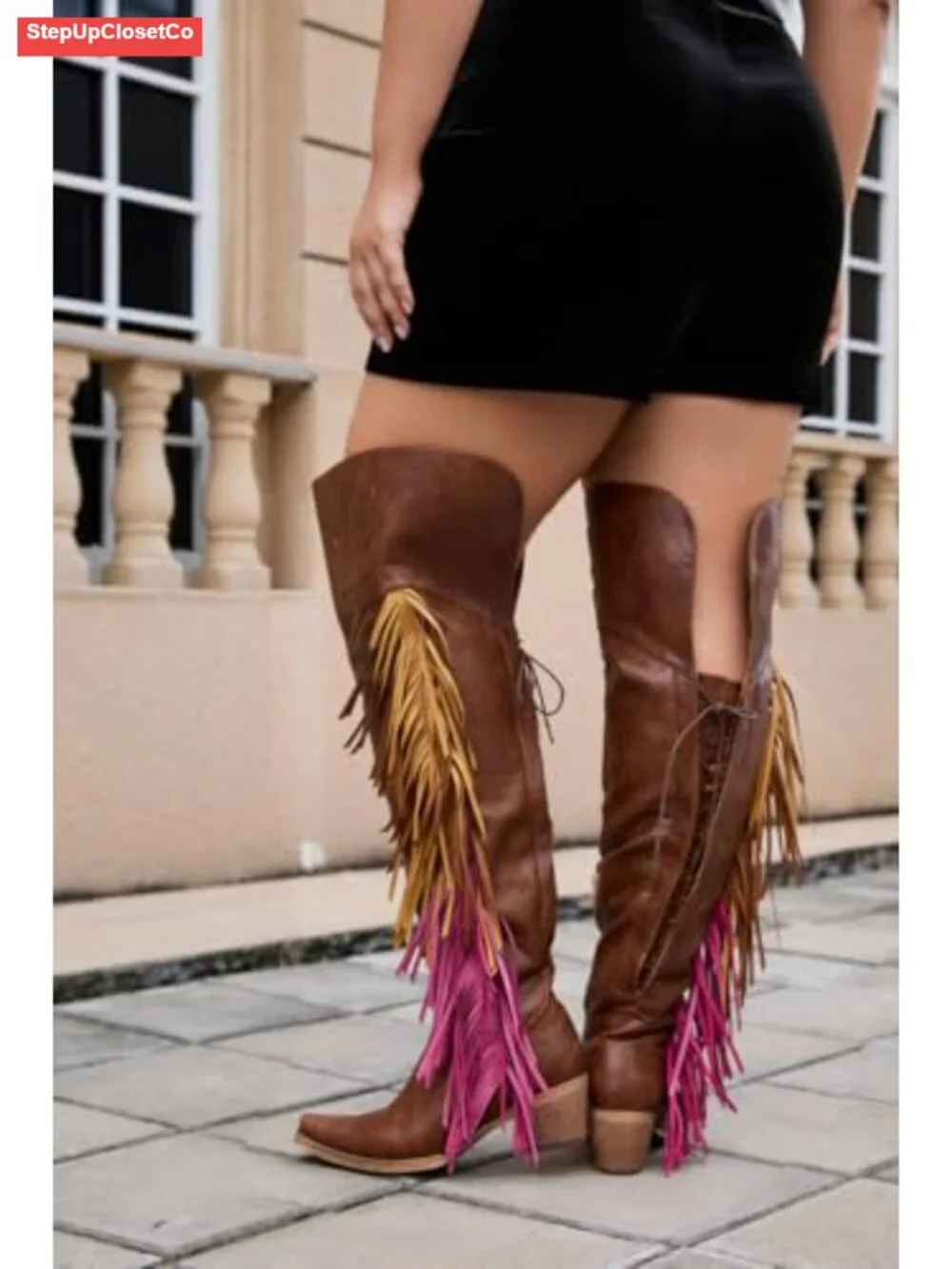 Over Knee Cowboy Boots with Fringe Adjustable Thigh High